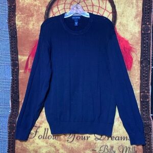 JOHN ASHFORD-men’s navy blue cotton long sleeve pullover crewneck sweater